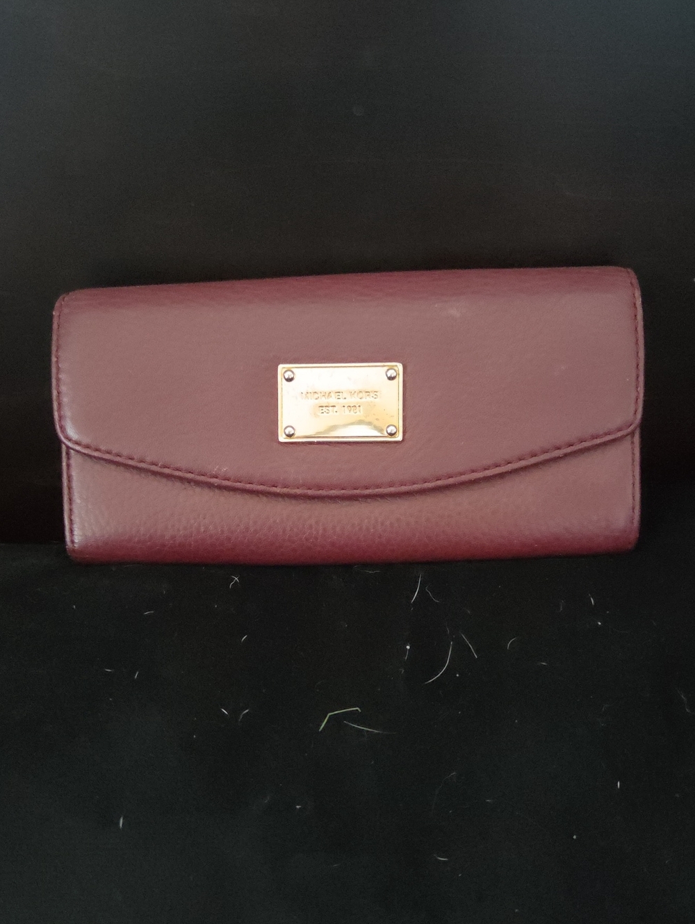 Michael Kors Burgundy Pebbled Leather Continental Flap Wallet Gold Hardware